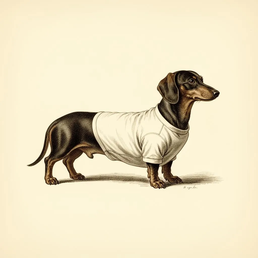 Engraving of a dachshund modelling a comfort-dyed tee